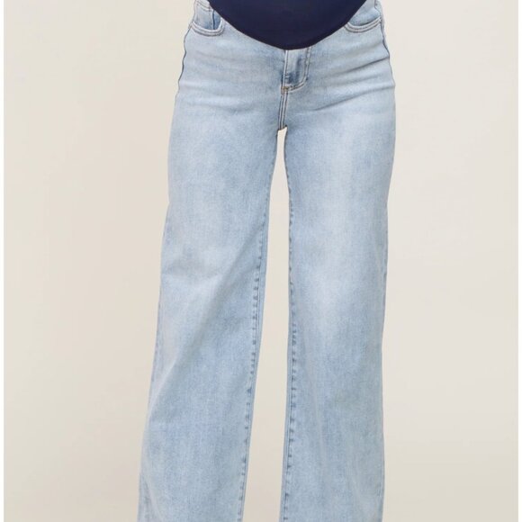 Light Blue Wide Leg Maternity Jeans - Picture 1 of 6